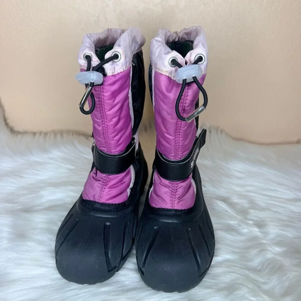 Sorel Flurry Pink Black Winter Lined Snow Boots Size 2